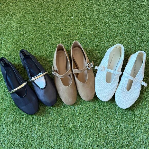 Bundle of black, tan & white Mary Jane ballet flats, size 6.5/37 - Picture 1 of 7